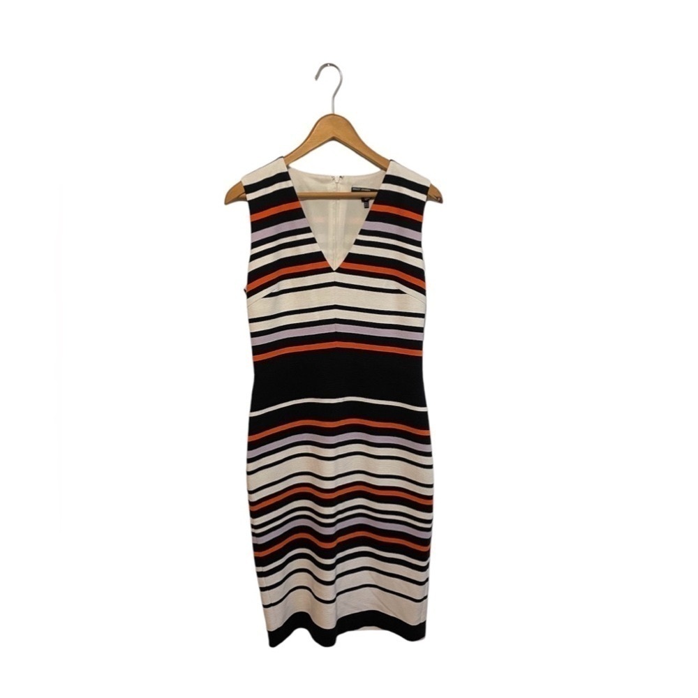 Maggy London Striped V Neck Sheath Midi Dress 8 Womens